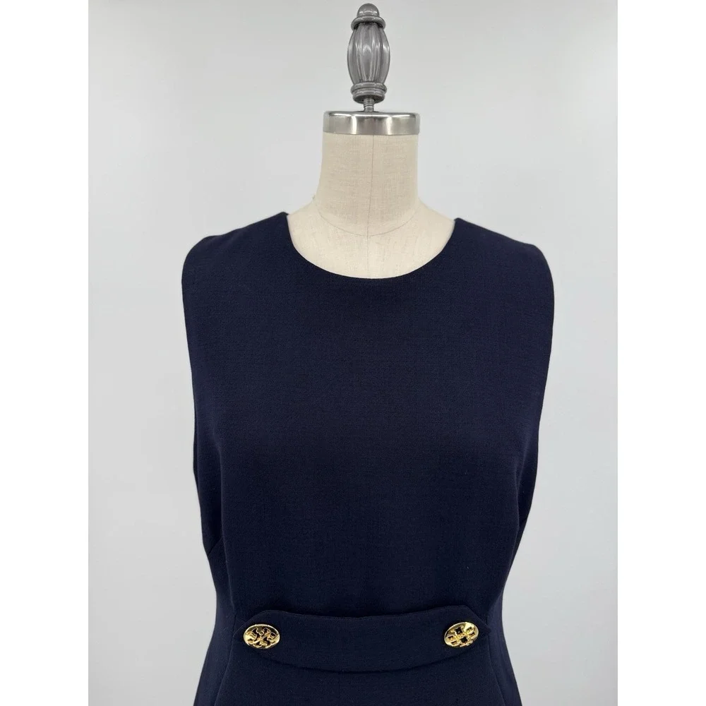 Tory Burch Women Brynn Navy Sleeveless Ponte Wool Blend Dress Size 8 Old Money
